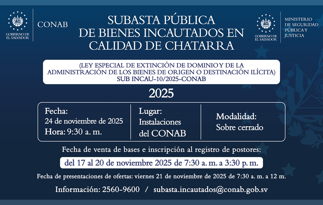 SUBASTA PÚBLICA DE BIENES INCAUTADOS EN CALIDAD DE CHATARRA