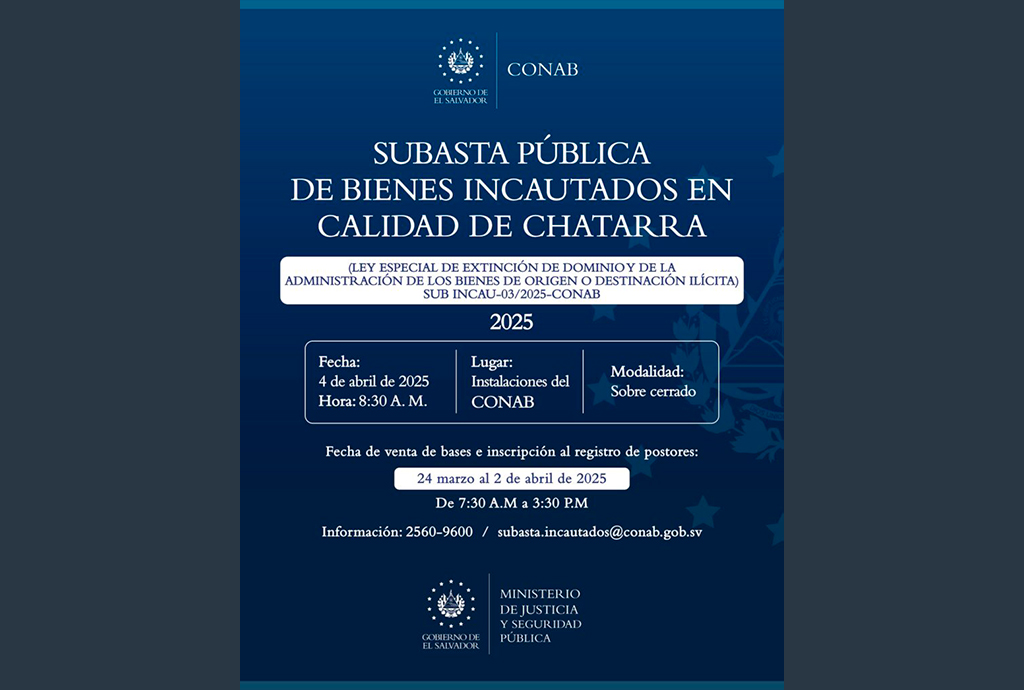 SUBASTA PÚBLICA DE BIENES INCAUTADOS EN CALIDAD DE CHATARRA