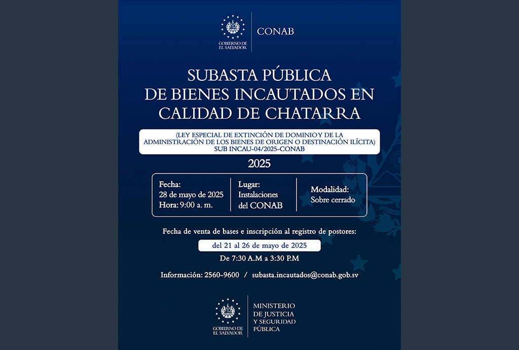 SUBASTA PÚBLICA DE BIENES INCAUTADOS EN CALIDAD DE CHATARRA