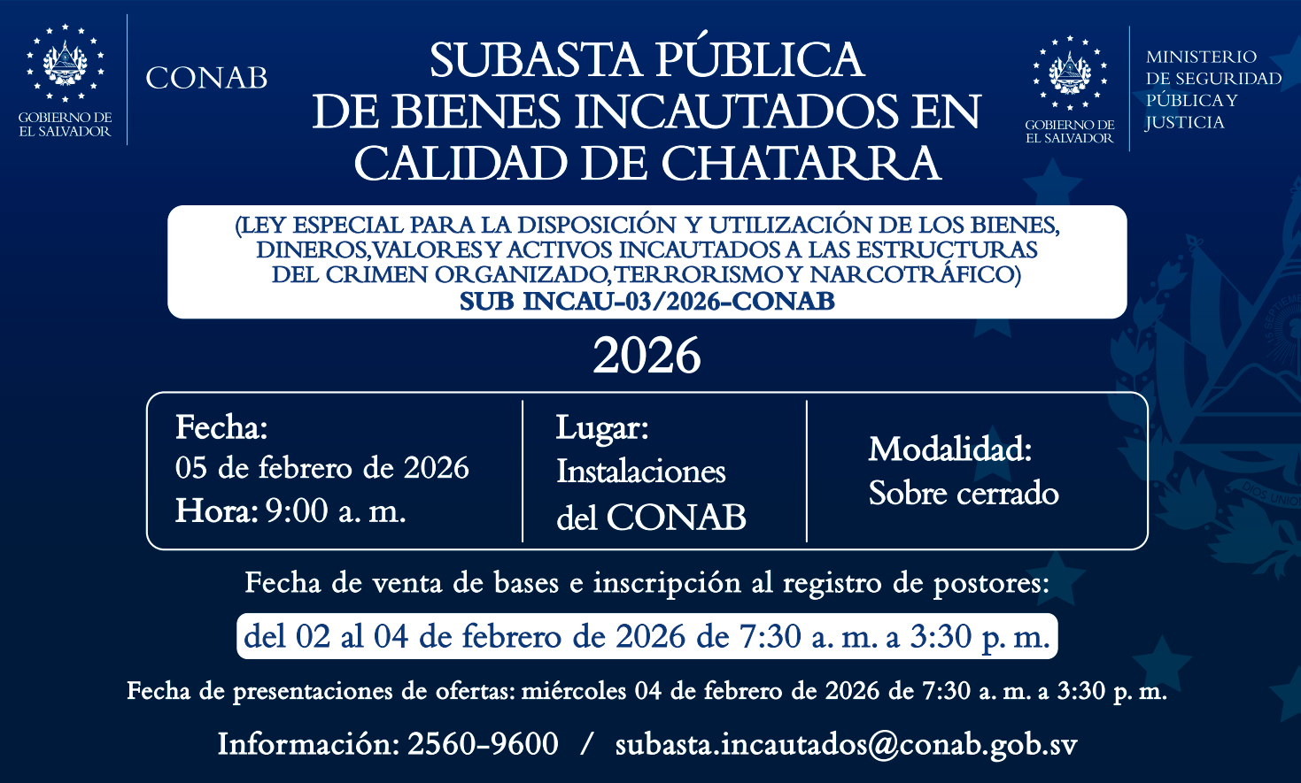 SUBASTA PÚBLICA DE BIENES INCAUTADOS EN CALIDAD DE CHATARRA