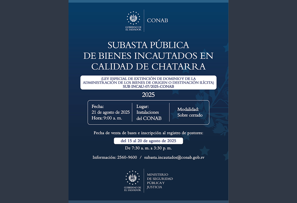 SUBASTA PÚBLICA DE BIENES INCAUTADOS EN CALIDAD DE CHATARRA