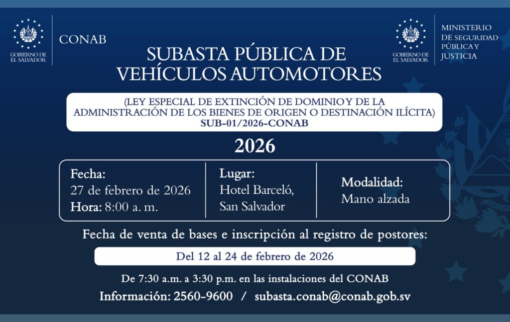 SUBASTA PÚBLICA DE VEHÍCULOS AUTOMOTORES